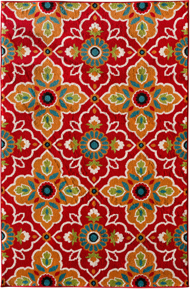 Terrace Tropic Rug, Coral and Snow, 7'10" X 9'10"