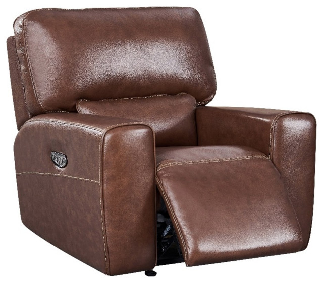 Leather Lusso Hudson Modern Genuine Leather Glider Recliner in Brown