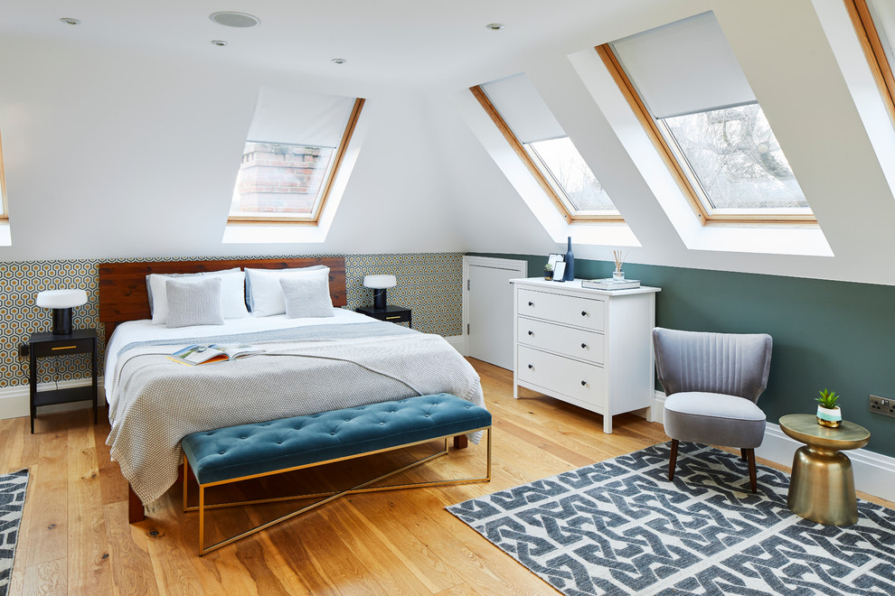 Inspiration for a large contemporary bedroom in Surrey.
