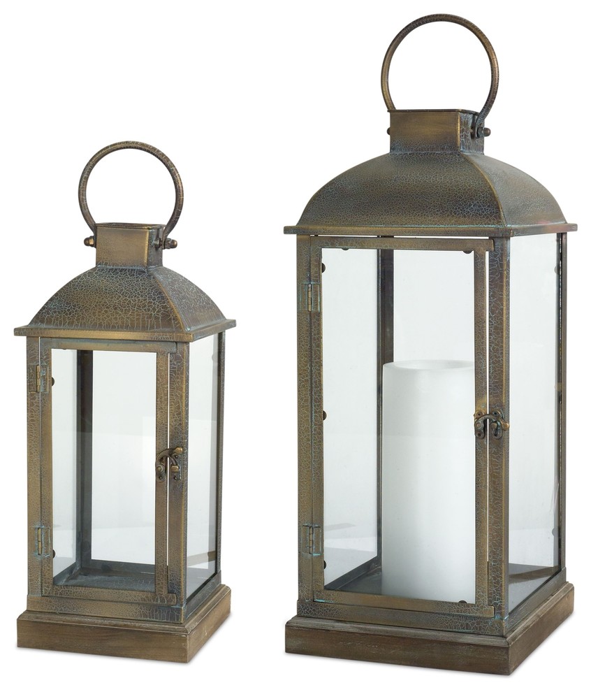 Lantern (Set of 2) 15.5"H, 19.75"H Metal/Glass Transitional