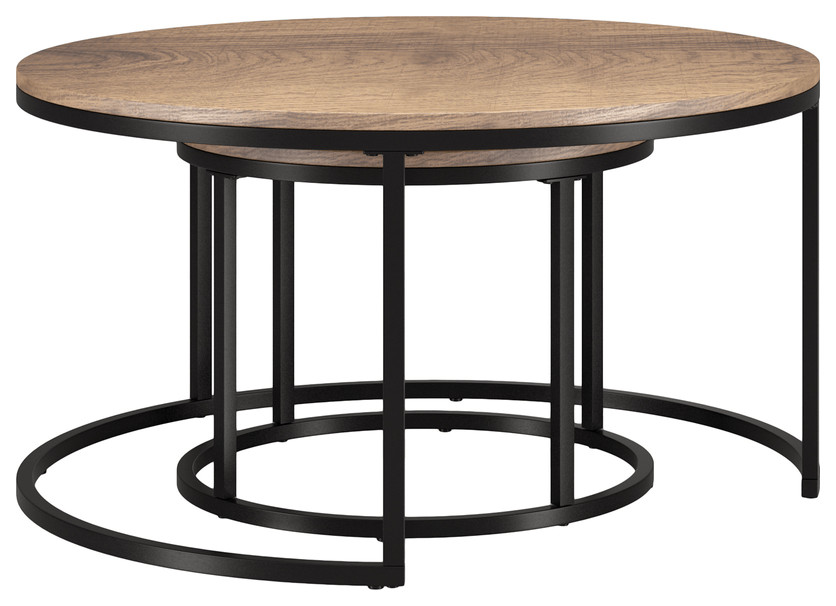 Set of Two 35" Black And Brown Round Nested Coffee Tables Coffee Tables by HomeRoots Houzz