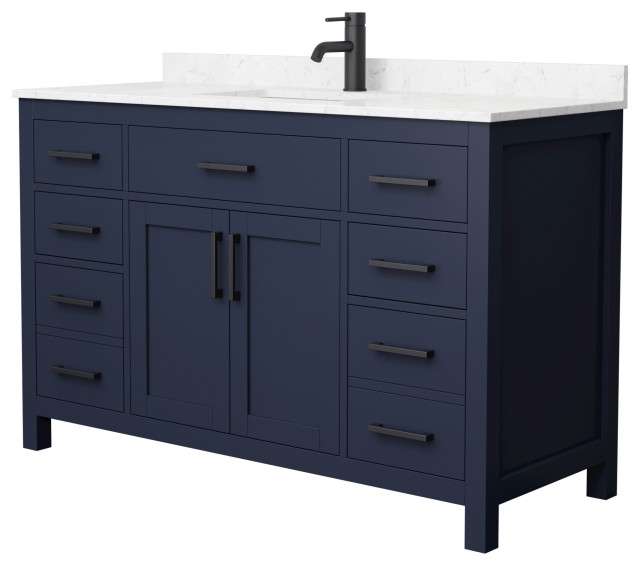 Beckett 54" Single Vanity, Dark Blue, Carrara Cultured Marble Top ...