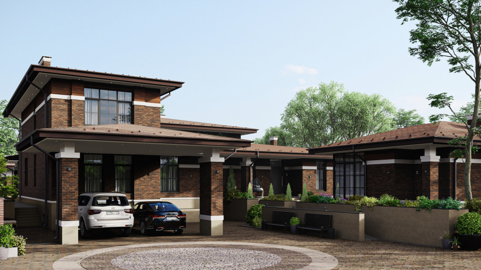 Дом, банный комплекс и гостевой дом в стиле Райт