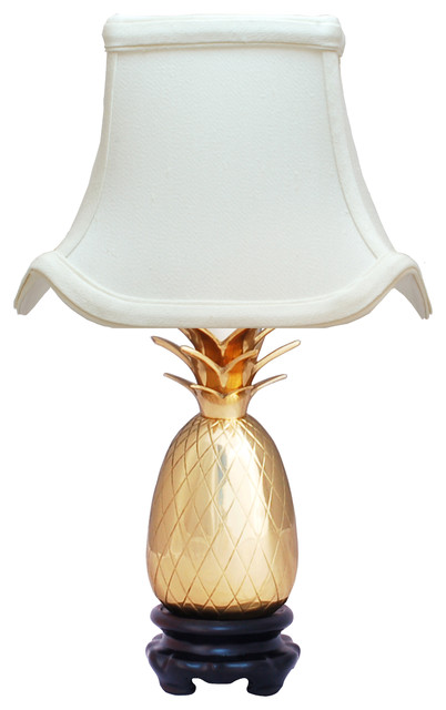 Pineapple Accent Lamp, Polished Brass With Off-White Pagoda Shade