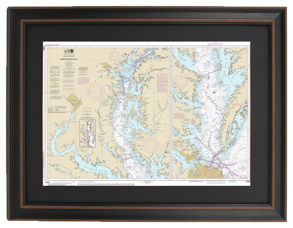 Framed Nautical Chart, Chesapeake Bay Traditional Prints And