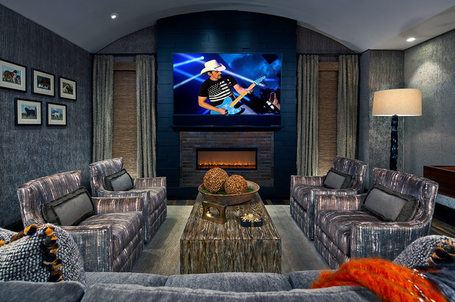 Media Room With Upholstered Acoustic Walls Large Screen Tv