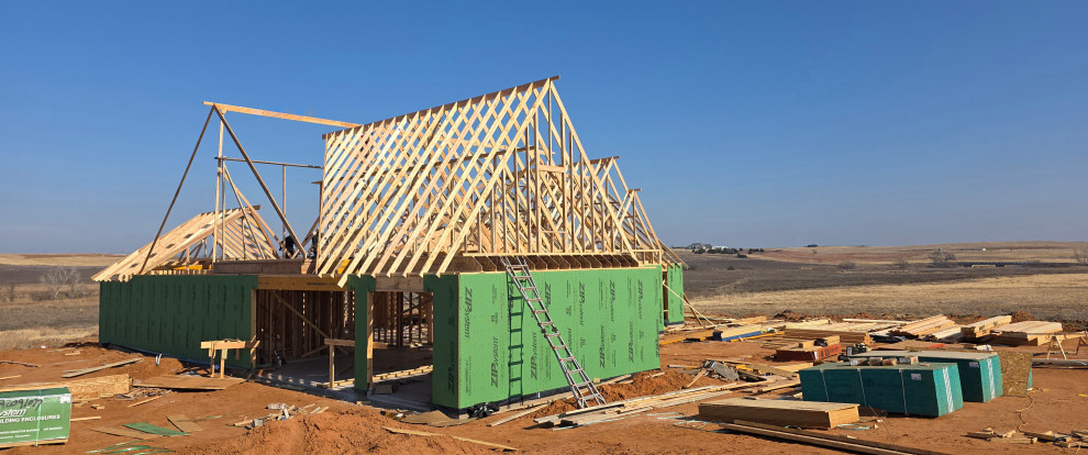 The roof is being framed up