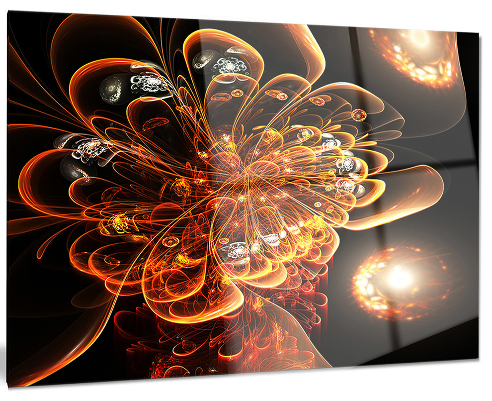 "Dark Orange Fractal Flower Digital Art" Metal Wall Art Contemporary