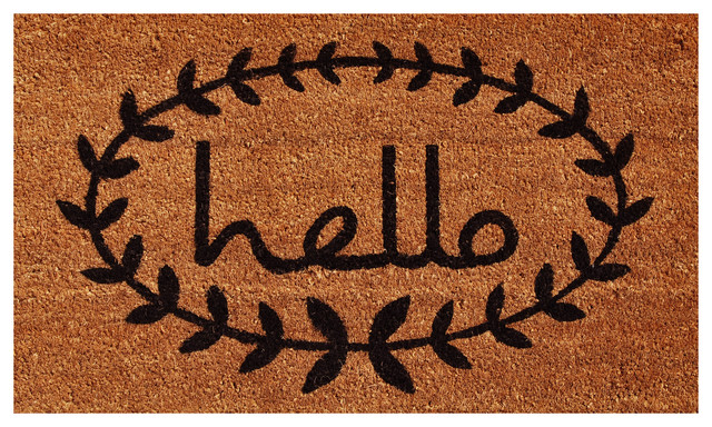 Calico Hello Doormat Natural Black 17 X29