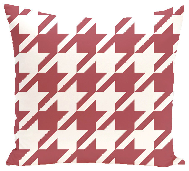 Houndstooth Geometric Print Outdoor Pillow, Brick, 18"x18"