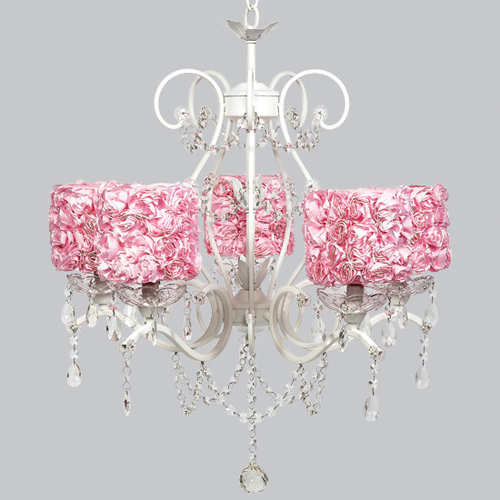 Grace White 27-Inch Five Light Chandelier with Pink Rose Shades