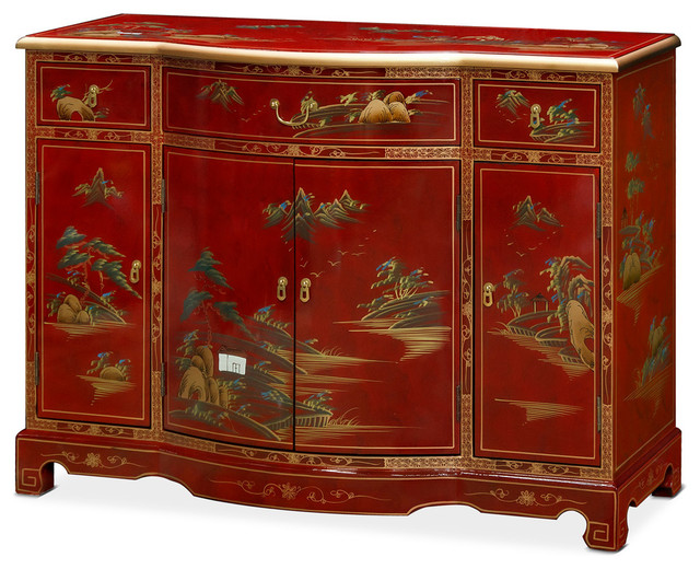 Console Cabinet with Hand Painted Chinoiserie Landscape ...