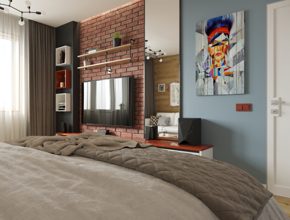 Брутальный, но нежный лофт в интерьере спальни-гостиной