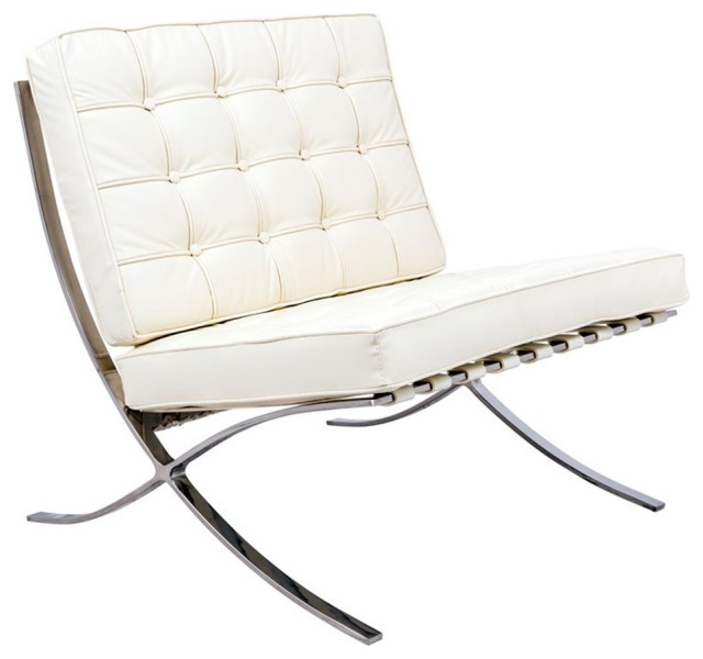 LeisureMod Bellefonte Modern Ivory Leather Tufted Accent Chair