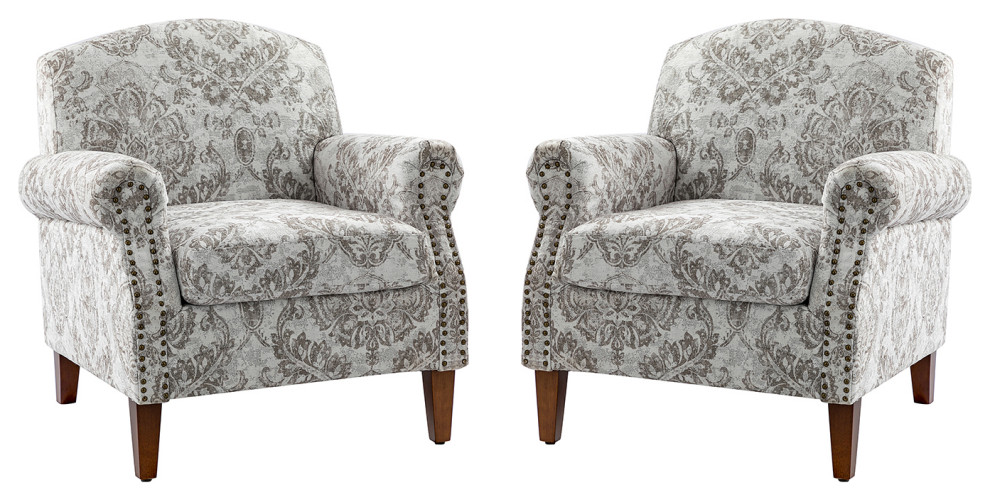 Comfy Armchair With Nailhead Trims Set of 2 Traditional Armchairs