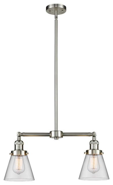 Small Cone 2-Light LED Chandelier, Brushed Satin Nickel, Glass: Clear