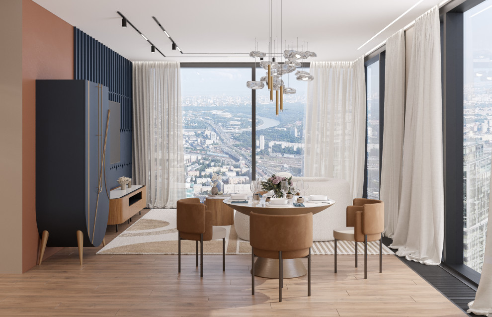 Кухня-гостиная  из проекта "Оранжевый Блюз" в ЖК Neva Towers, г. Москва