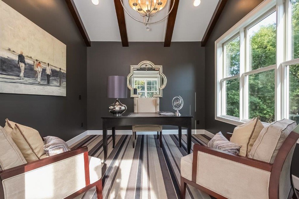 Example of a transitional home office design in Minneapolis with gray walls