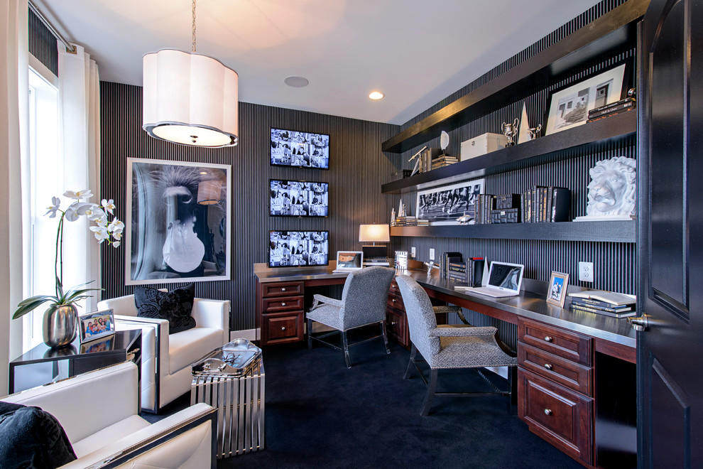 Photo of a contemporary home office in DC Metro with a built-in desk.