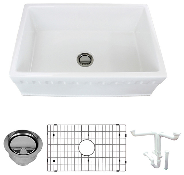 Transolid Versailles 30" Farmhouse Kitchen Sink Kit With Grid and Strainer