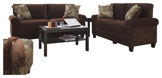 Serta Trinidad 2 Piece Sofa Set In Chocolate Fabric Transitional