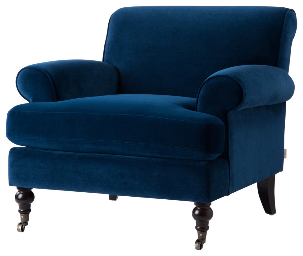 Lawson Accent Arm Chair With Casters, Navy Blue Velvet - Traditional - Armchairs And Accent 