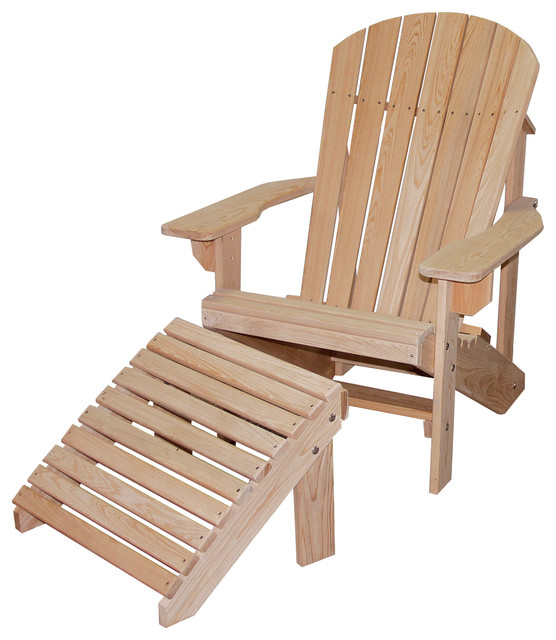 Unfinished Cypress Adirondack Chair With Foot Rest Transitional