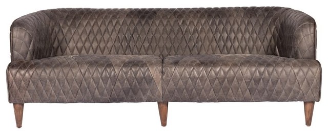 79 W Sofa Diamond Tufted Top Grain Leather Solid Rubberwood Legs Top Grain Leather Solid Rubberwood Legs