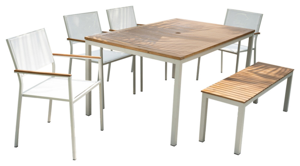 Braylee 6Piece Outdoor Dining Set, Natural White Contemporary