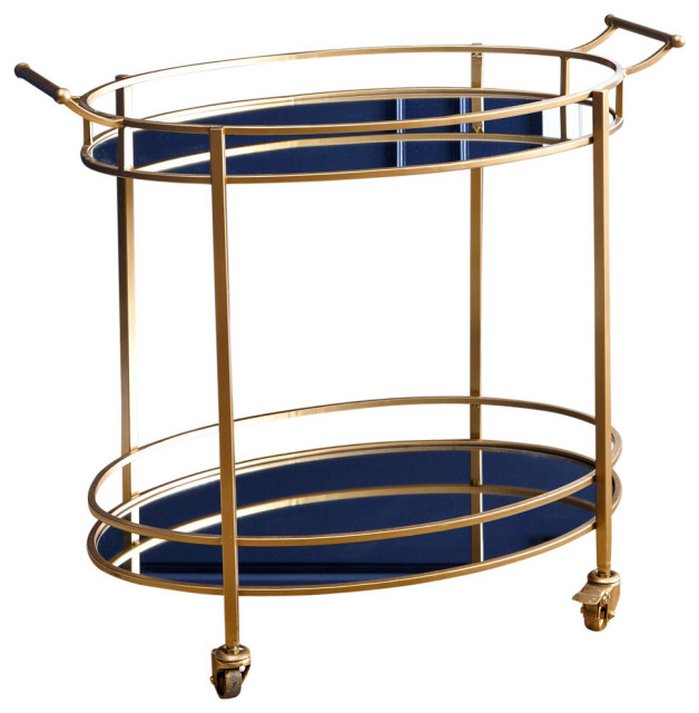 Marsha Oval Round Bar Cart, Gold