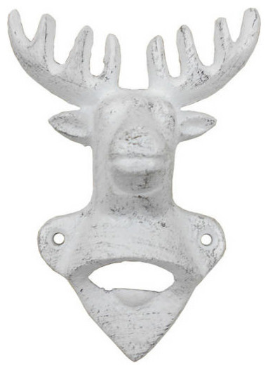 Whitewashed Cast Iron Deer Bottle Opener 6 Rustic Wine And