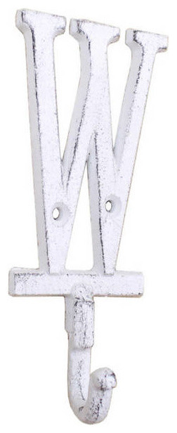 Whitewashed Cast Iron Letter W Alphabet Wall Hook 6''