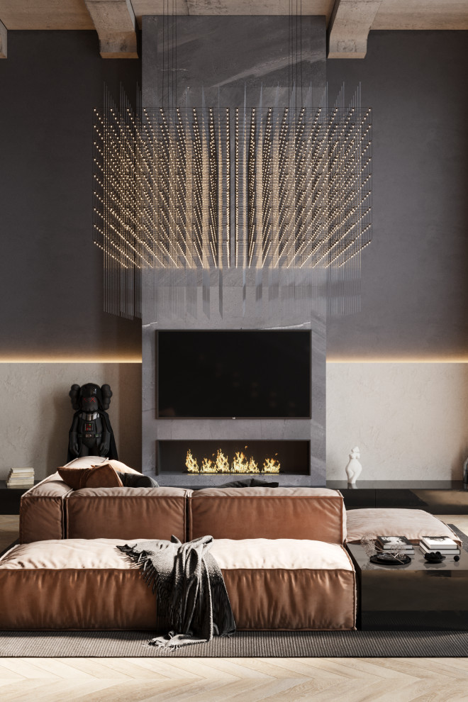 Двухуровневая квартира в тёмных оттенках с яркими акцентами