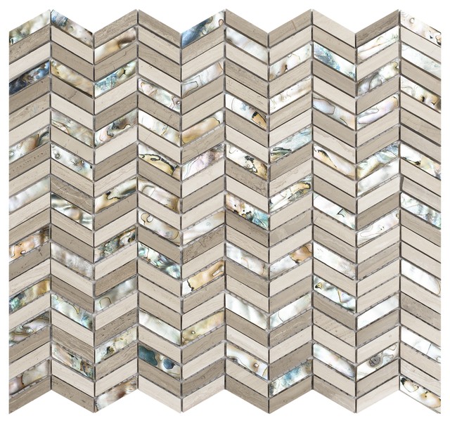 12.12"x12.12" Chevron North Shore Mosaic, Set Of 4, Black Sand Beach