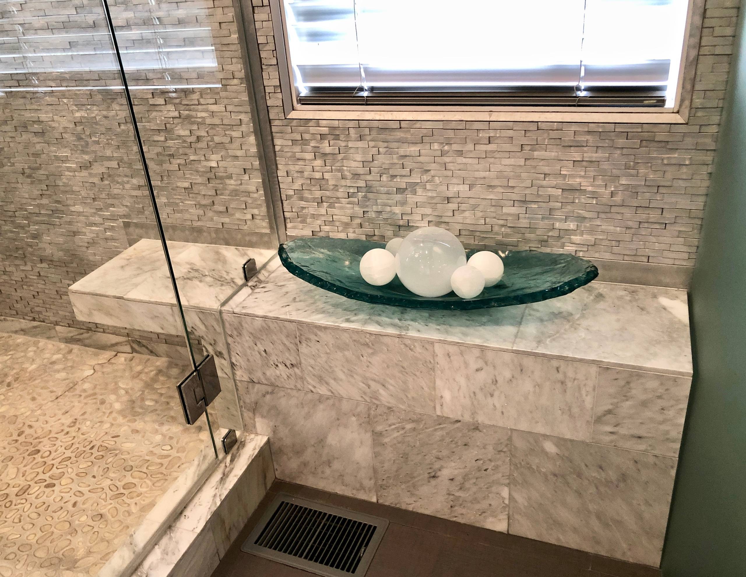 Marble Bench Outside Shower & Floats Inside Shower