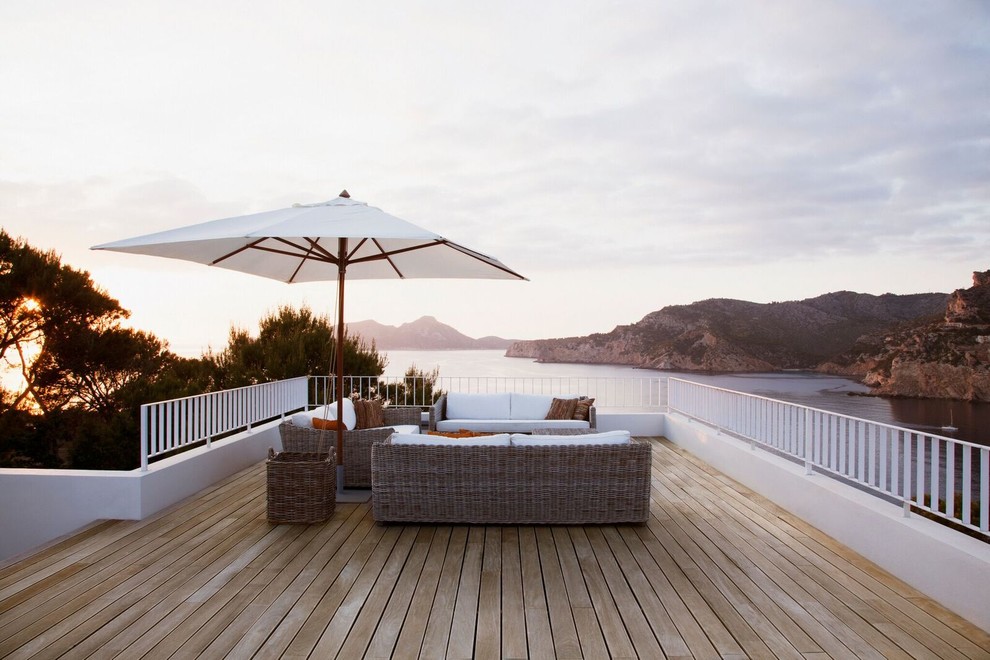 Deck - large transitional backyard deck idea with decking and no cover