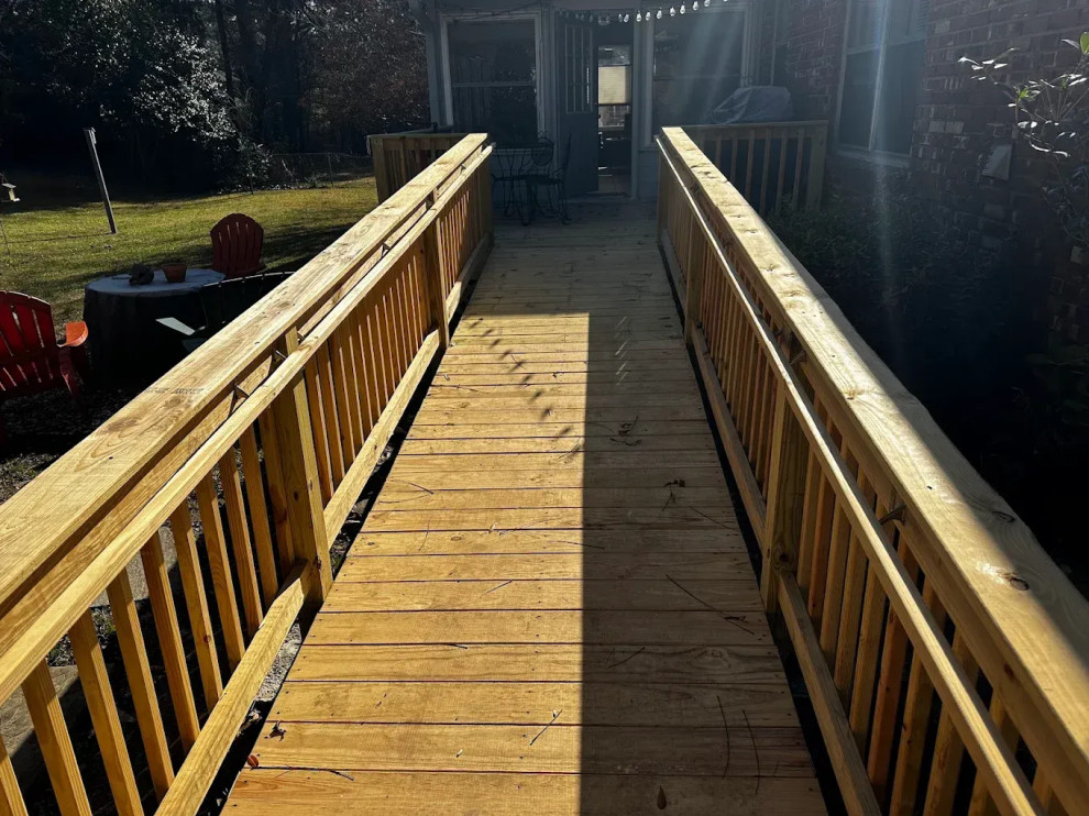 Wooden accessibility ramp to home