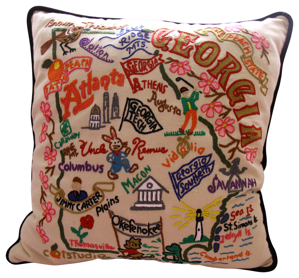 State of Georgia Embroidered Pillow