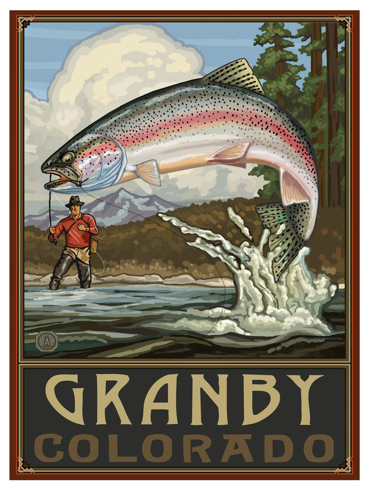 Paul A. Lanquist Granby Colorado Rainbow Trout Fisherman Art Print, 9"x12"