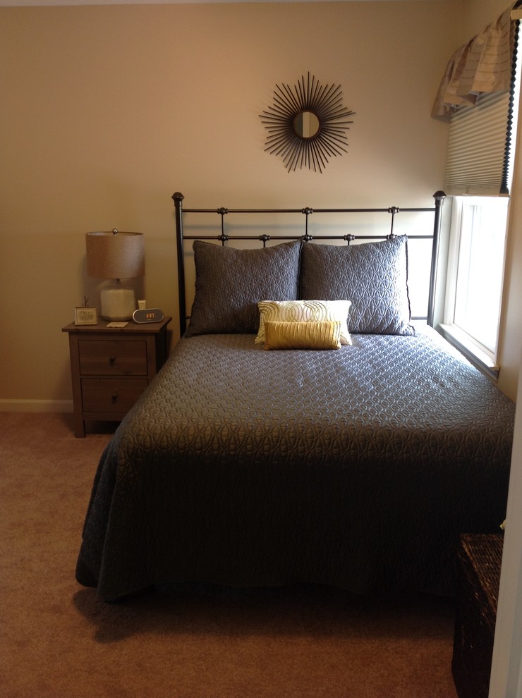 Bedroom - transitional guest carpeted bedroom idea with beige walls