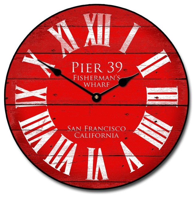 Pier 39 Red Wall Clock, 18' Beach Style Wall Clocks by Em and Em