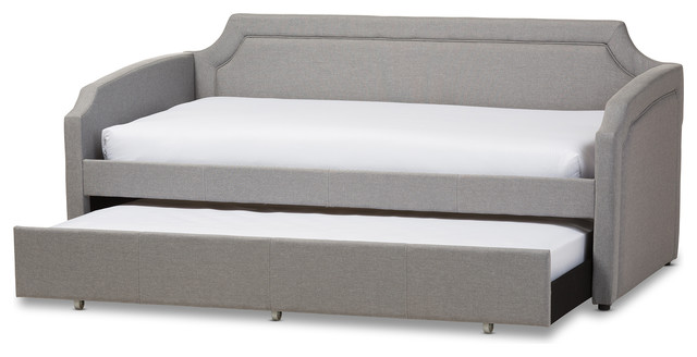 Parkson Linen Curved Notched Corners Sofa Twin Daybed With Trundle Parkson Linen Curved Notched Corners Sofa Twin Daybed With Trundle Bed Gray