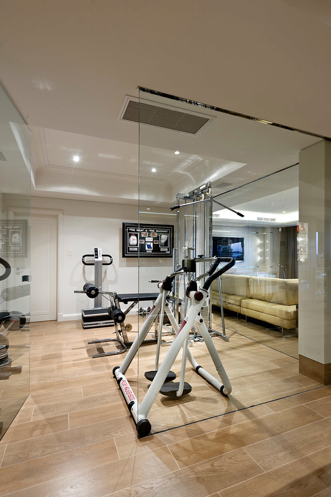 Inspiration for a contemporary multipurpose gym in Perth with white walls.