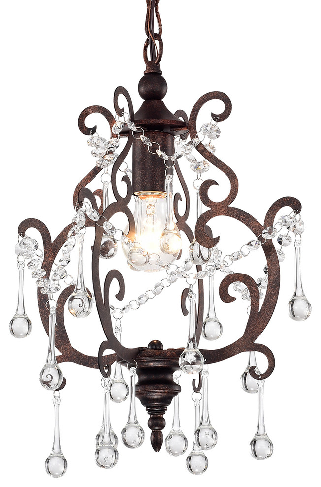 1 Light Antique Copper Mini Pendant Chandelier With Raindrop Crystals Glam Mediterranean Lighting By Edvivi Llc Houzz 1 Light Antique Copper Mini Pendant, Amorette 1 Light Chrome Glam Lighting Mini Pendant Chandelier With Crystals