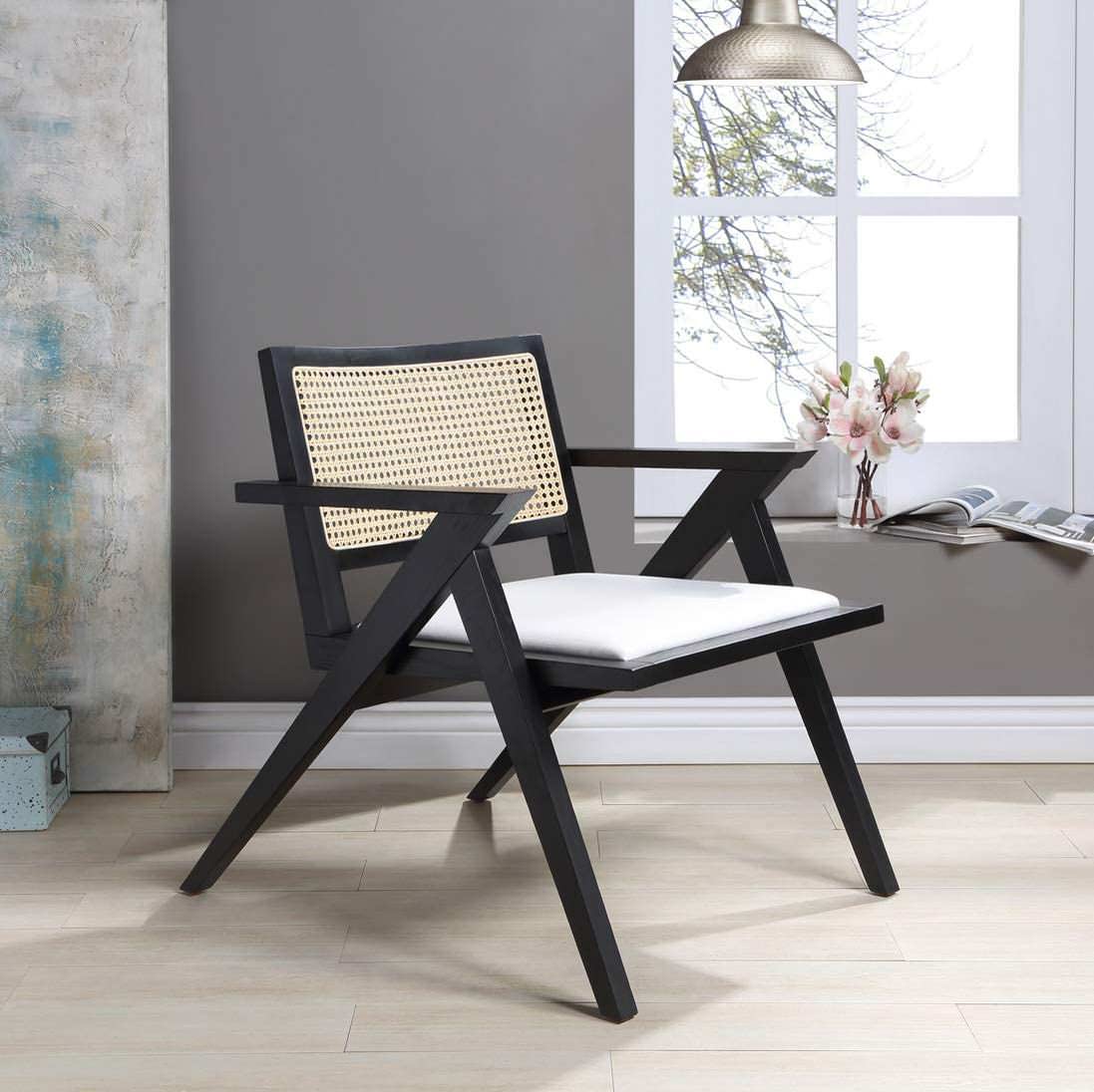 Safavieh Couture Home Collection Krystine Coastal Black Rattan Back Living Room Dining Accent Chair SFV4131A