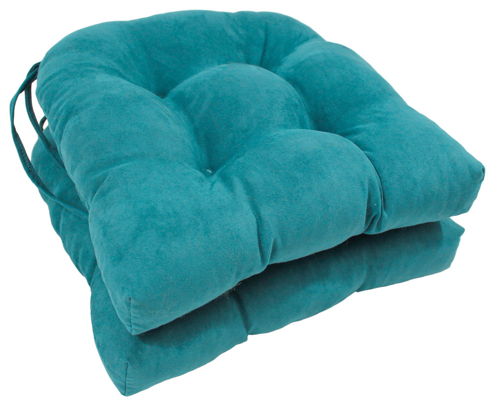 16" Solid Microsuede Ushaped Tufted Chair Cushions, Set of 2