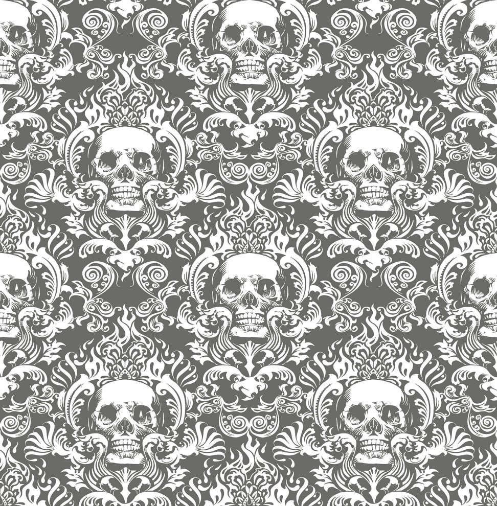 Skulls Grey Fieri Novelty Peel & Stick Wallpaper Sample