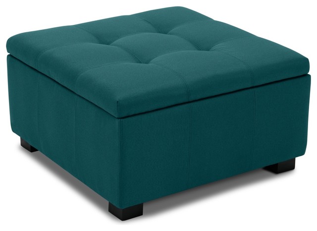Upholstered Squared Storage Ottoman, Blue