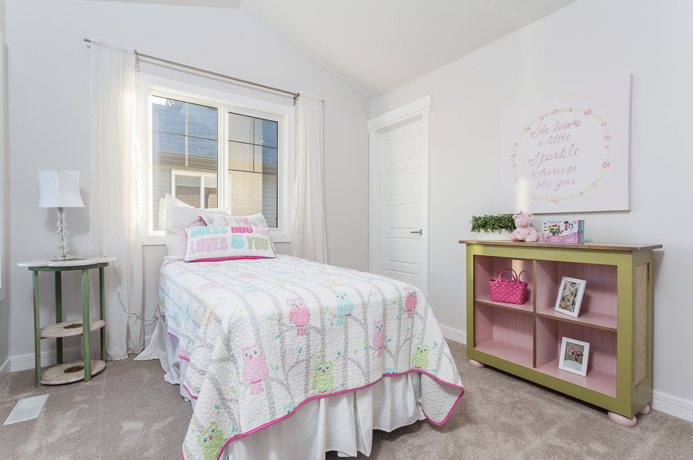 Example of a transitional home design design in Edmonton