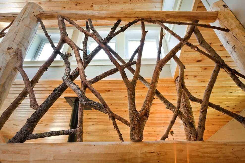 Inspiration for a rustic staircase remodel in Minneapolis